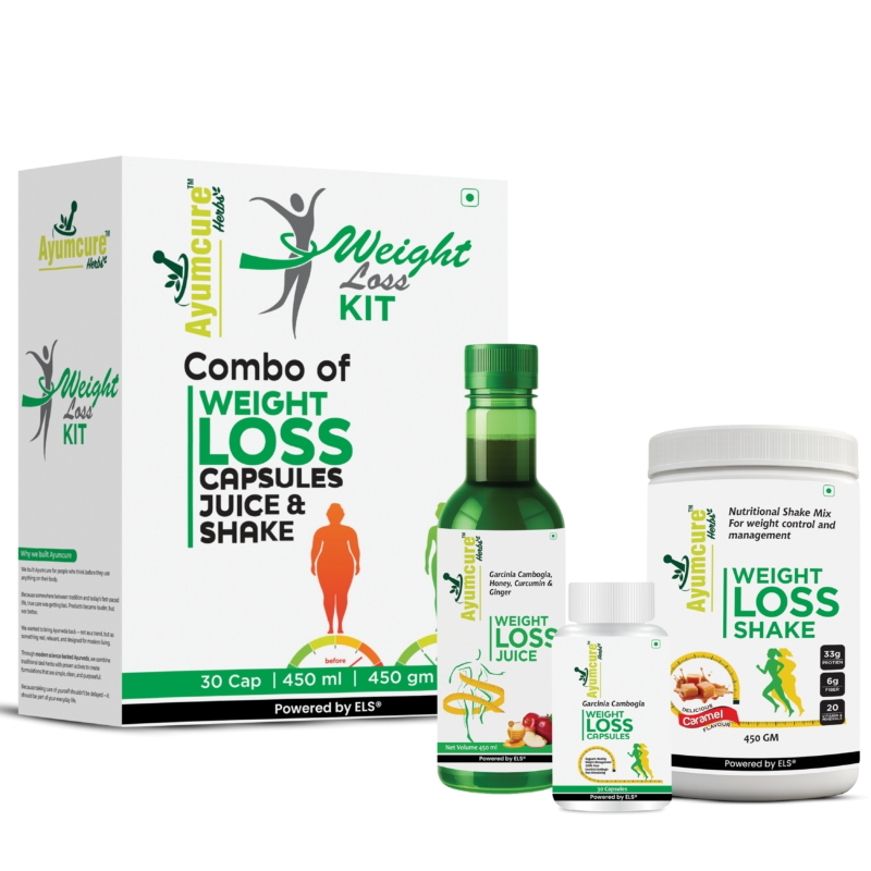 Ayurvedic Weight Management Kit – Ayurvedic Fat Burn Capsules + Wellness Juice + Plant Protein Blend | High Protein & Fiber for Natural Fat Burn | Men & Women